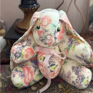 Vintage 90s Pink 6 1/2” Brianna Garden Floral Plush Bunny Rabbit Easter Applause